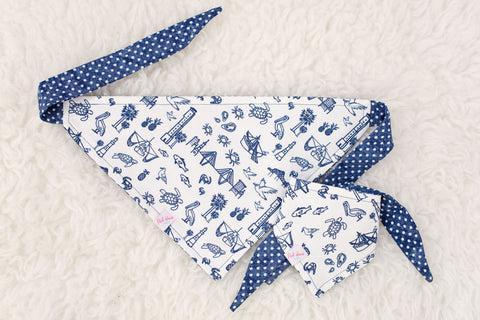 Charleston Doodles Bandana in Blue