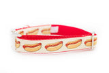 Dog collar with hot dog pattern on a white background