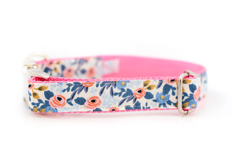 Blue Floral with Pink Collar